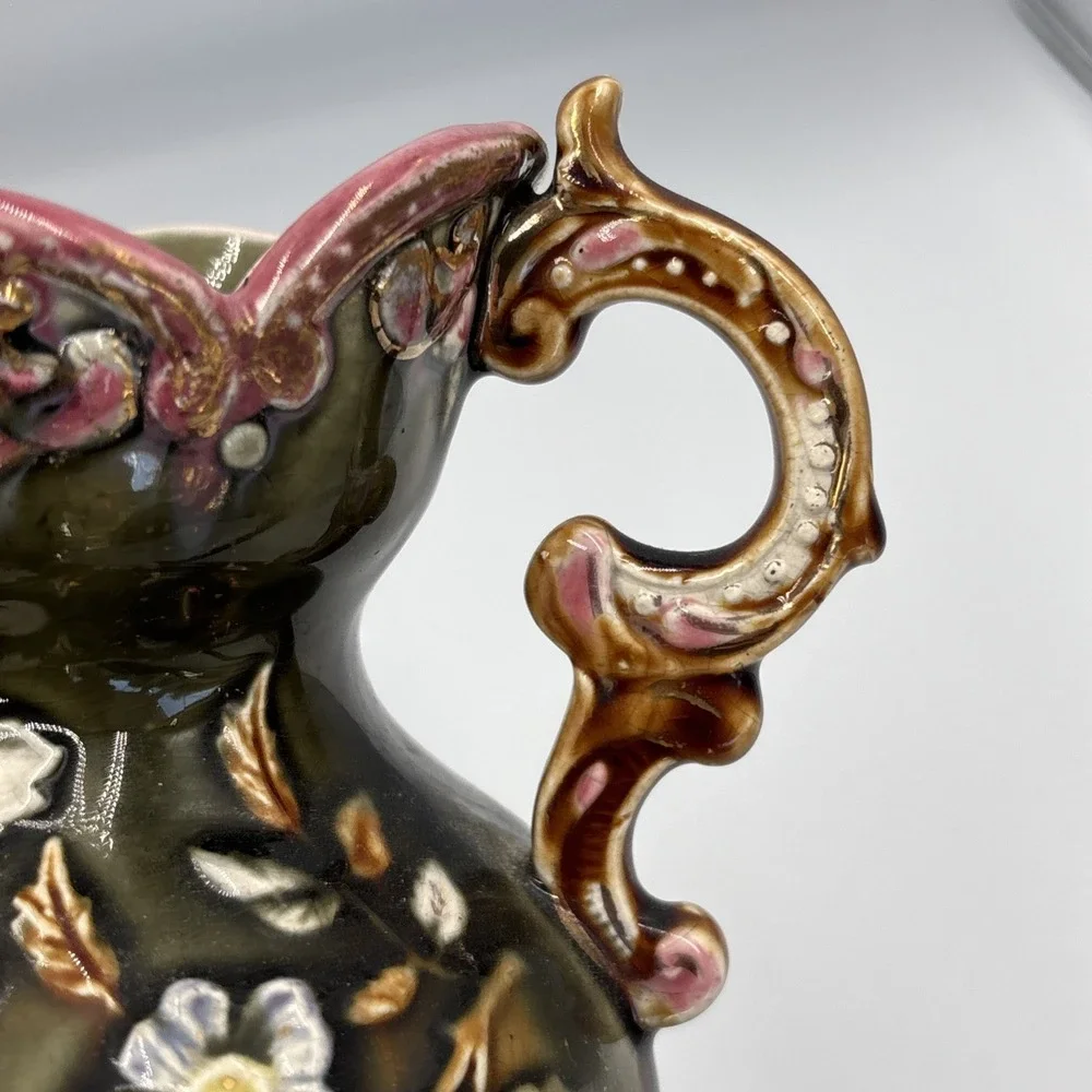19th Century Eastern European Majolica Vase Raised Flowers 10